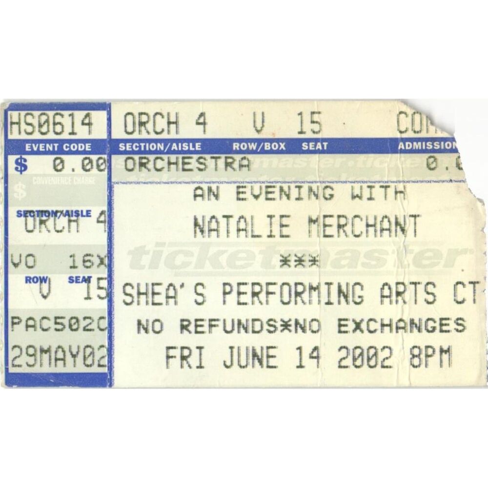 Vintage 2002 Natalie Merchant Concert Ticket Stub Buffalo NY